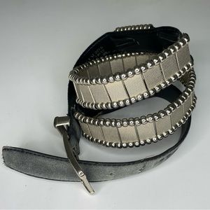 Vintage Metal Chain Black Leather Belt Men’s Size 38 Heavy Punk Rock
